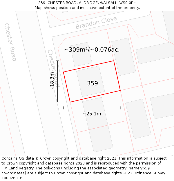 359, CHESTER ROAD, ALDRIDGE, WALSALL, WS9 0PH: Plot and title map