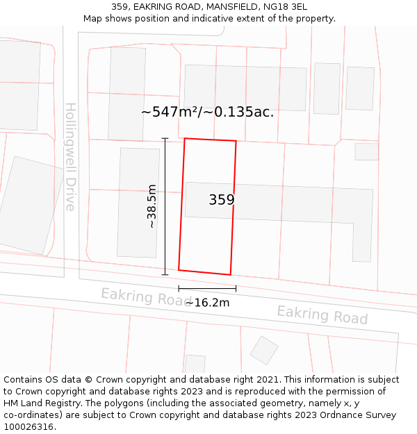 359, EAKRING ROAD, MANSFIELD, NG18 3EL: Plot and title map