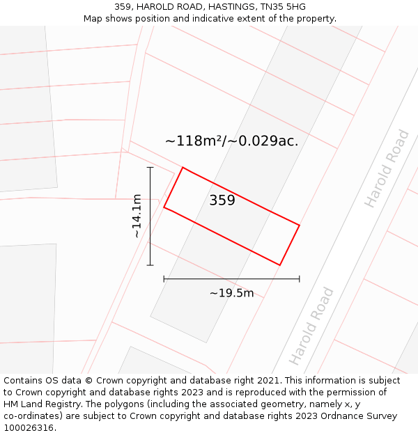 359, HAROLD ROAD, HASTINGS, TN35 5HG: Plot and title map