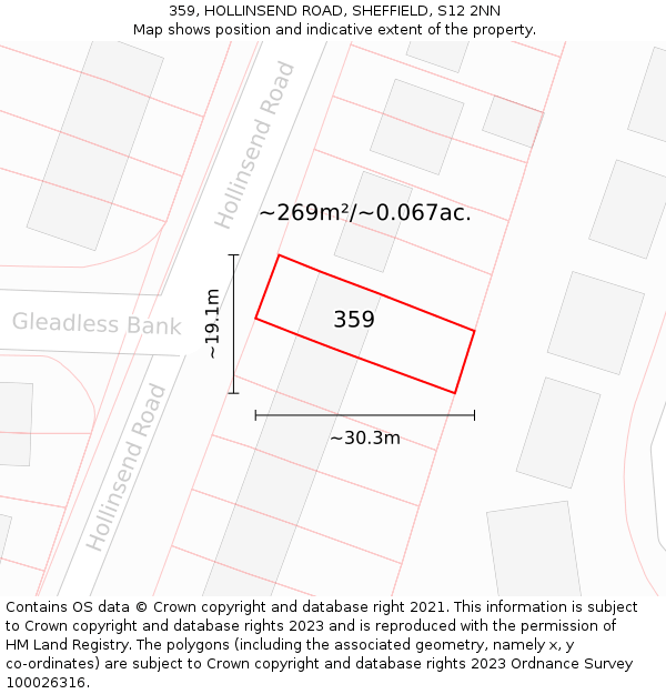 359, HOLLINSEND ROAD, SHEFFIELD, S12 2NN: Plot and title map