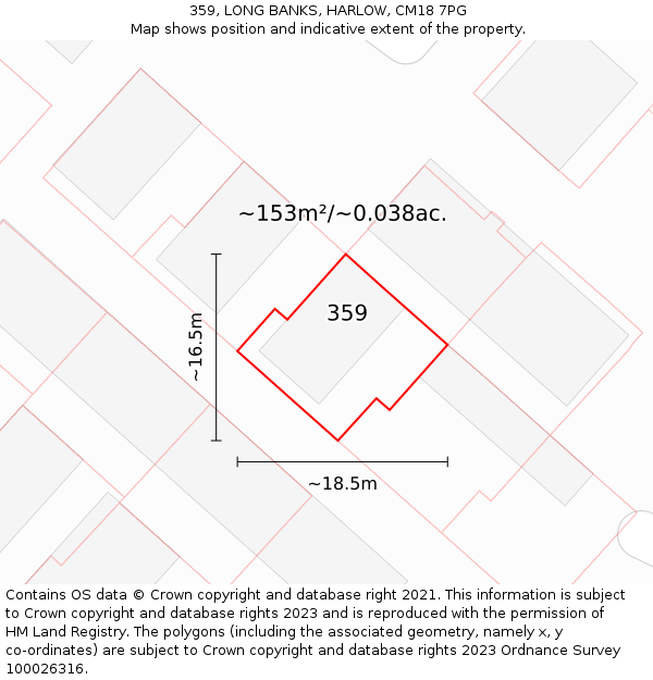 359, LONG BANKS, HARLOW, CM18 7PG: Plot and title map