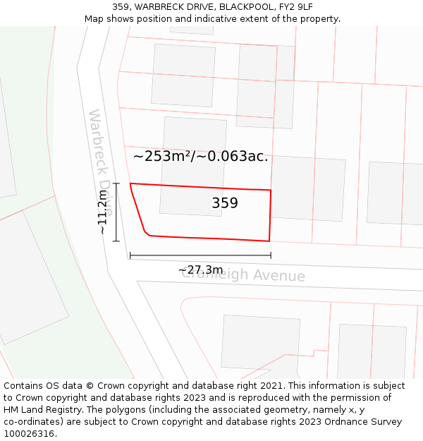 359, WARBRECK DRIVE, BLACKPOOL, FY2 9LF: Plot and title map