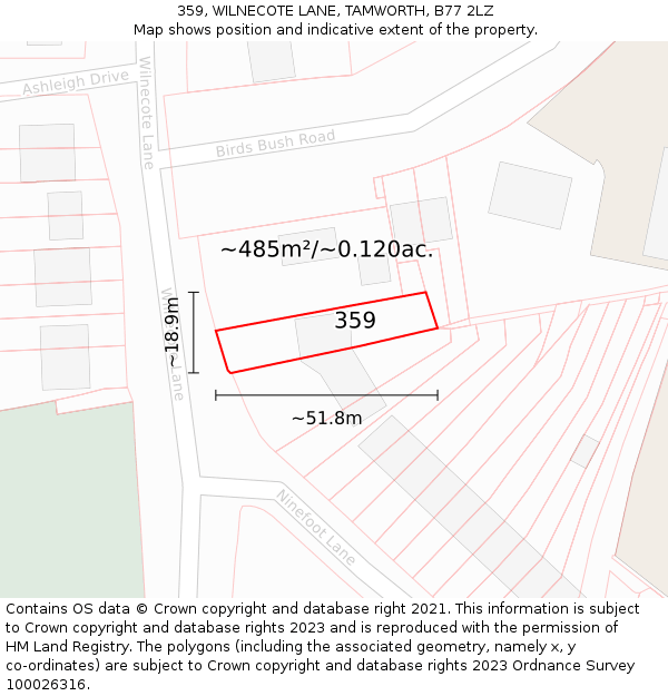 359, WILNECOTE LANE, TAMWORTH, B77 2LZ: Plot and title map