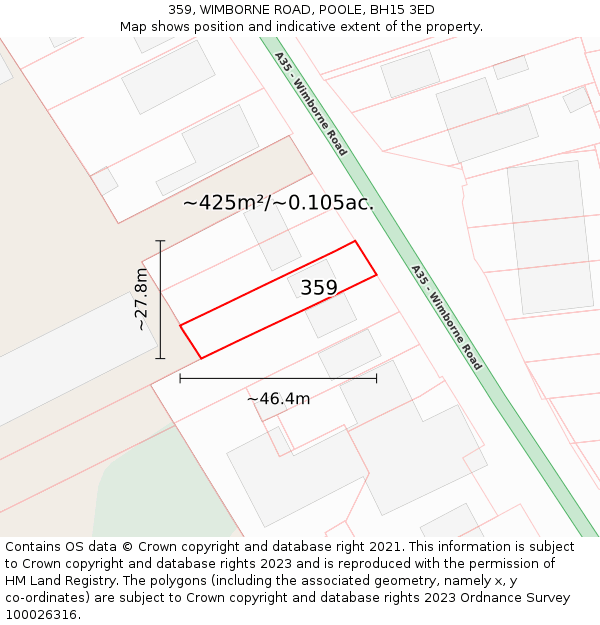 359, WIMBORNE ROAD, POOLE, BH15 3ED: Plot and title map