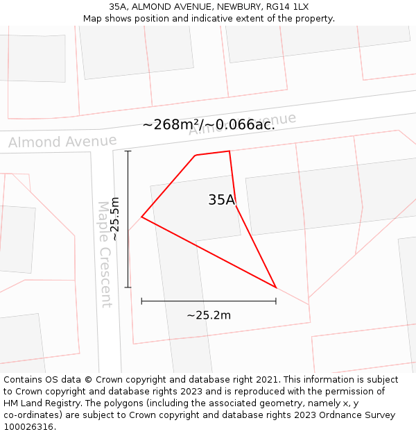 35A, ALMOND AVENUE, NEWBURY, RG14 1LX: Plot and title map