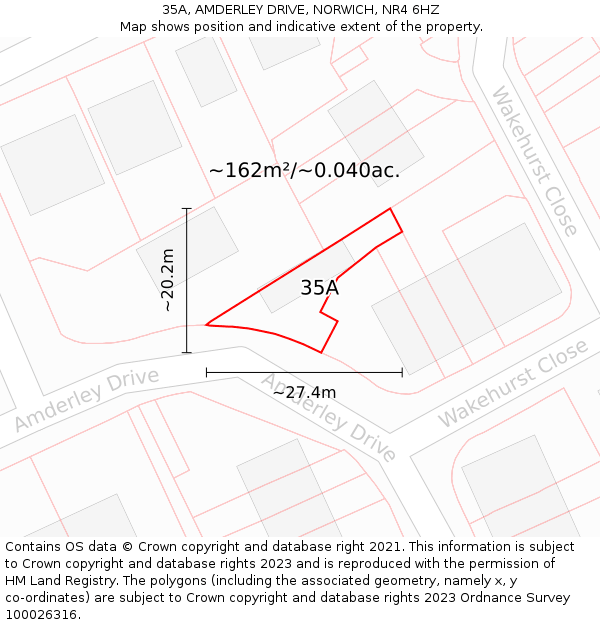 35A, AMDERLEY DRIVE, NORWICH, NR4 6HZ: Plot and title map