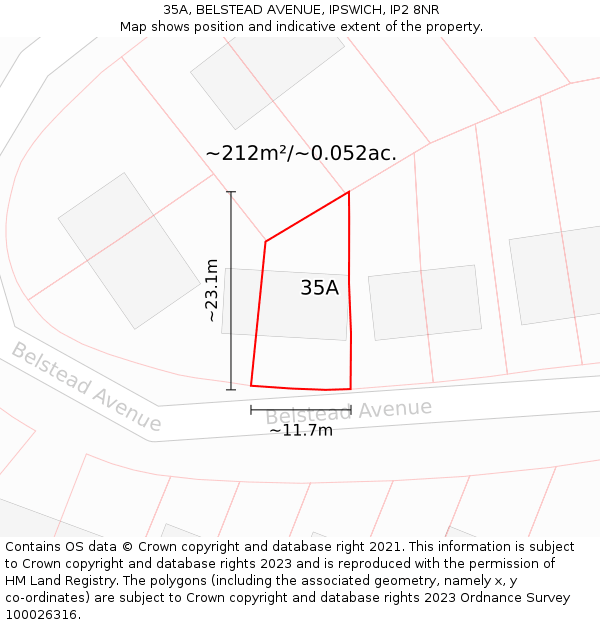 35A, BELSTEAD AVENUE, IPSWICH, IP2 8NR: Plot and title map