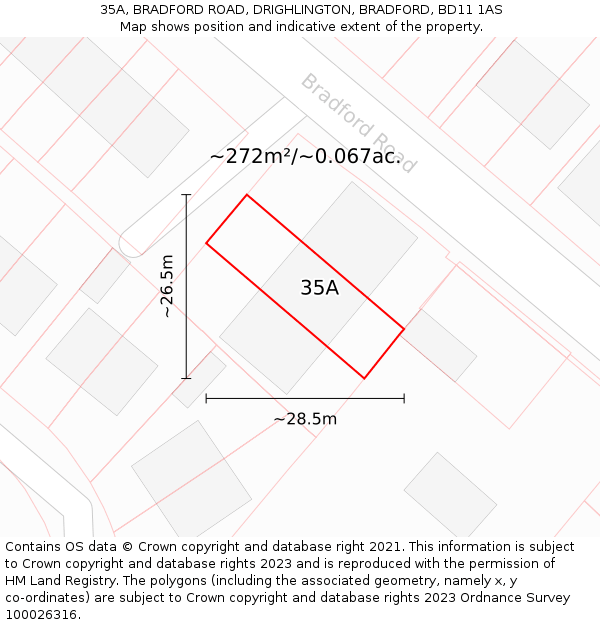 35A, BRADFORD ROAD, DRIGHLINGTON, BRADFORD, BD11 1AS: Plot and title map