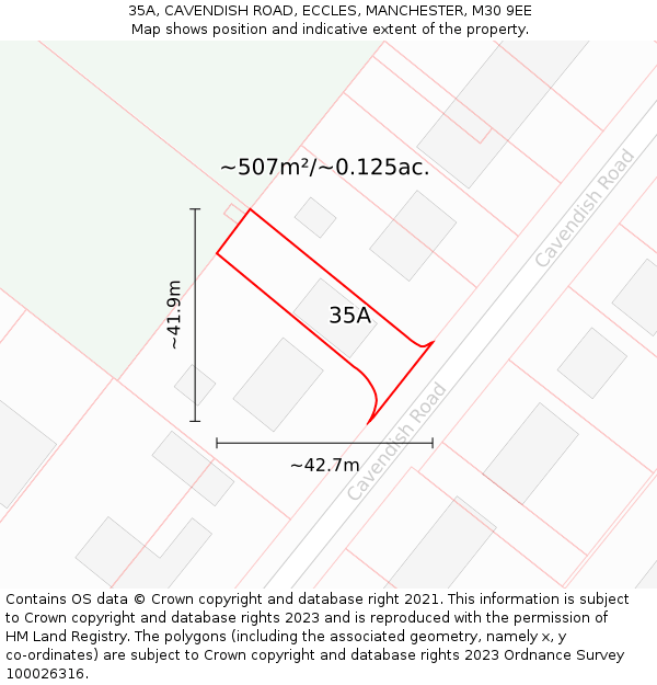 35A, CAVENDISH ROAD, ECCLES, MANCHESTER, M30 9EE: Plot and title map