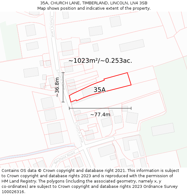 35A, CHURCH LANE, TIMBERLAND, LINCOLN, LN4 3SB: Plot and title map