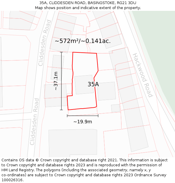 35A, CLIDDESDEN ROAD, BASINGSTOKE, RG21 3DU: Plot and title map
