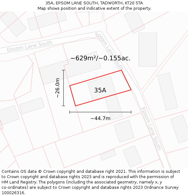 35A, EPSOM LANE SOUTH, TADWORTH, KT20 5TA: Plot and title map