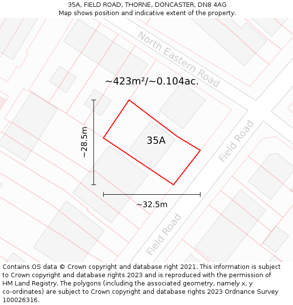 35A, FIELD ROAD, THORNE, DONCASTER, DN8 4AG: Plot and title map