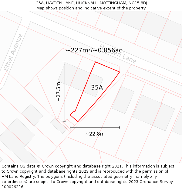 35A, HAYDEN LANE, HUCKNALL, NOTTINGHAM, NG15 8BJ: Plot and title map
