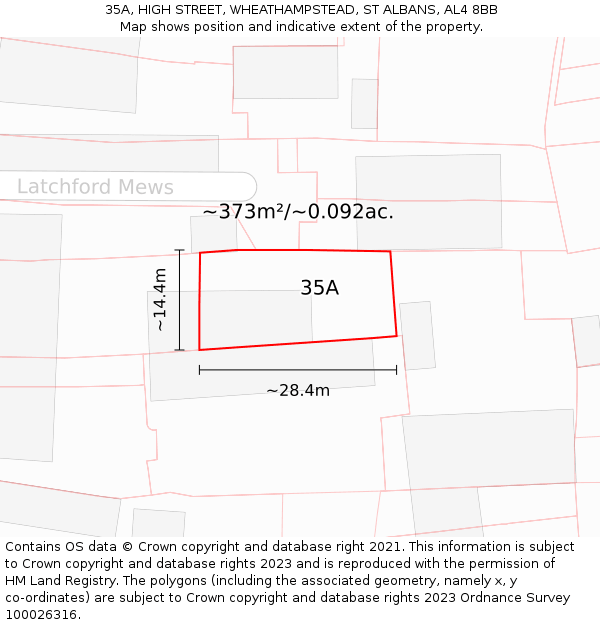 35A, HIGH STREET, WHEATHAMPSTEAD, ST ALBANS, AL4 8BB: Plot and title map