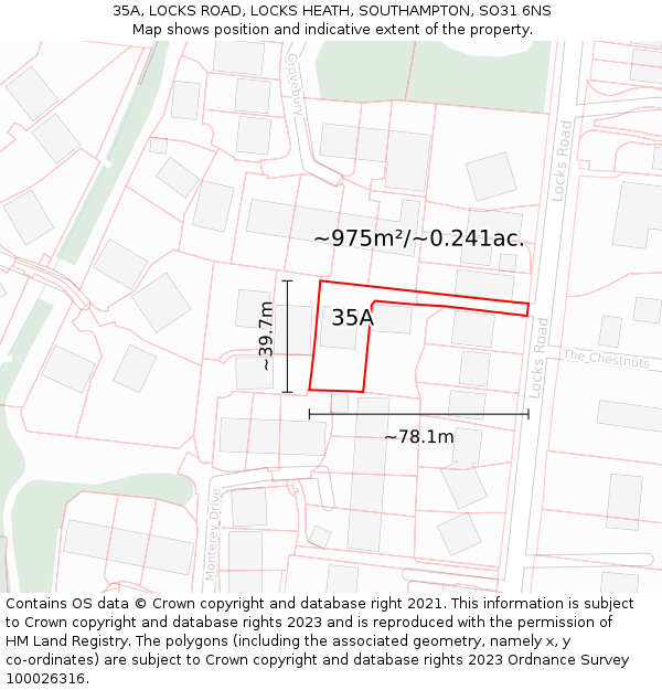 35A, LOCKS ROAD, LOCKS HEATH, SOUTHAMPTON, SO31 6NS: Plot and title map
