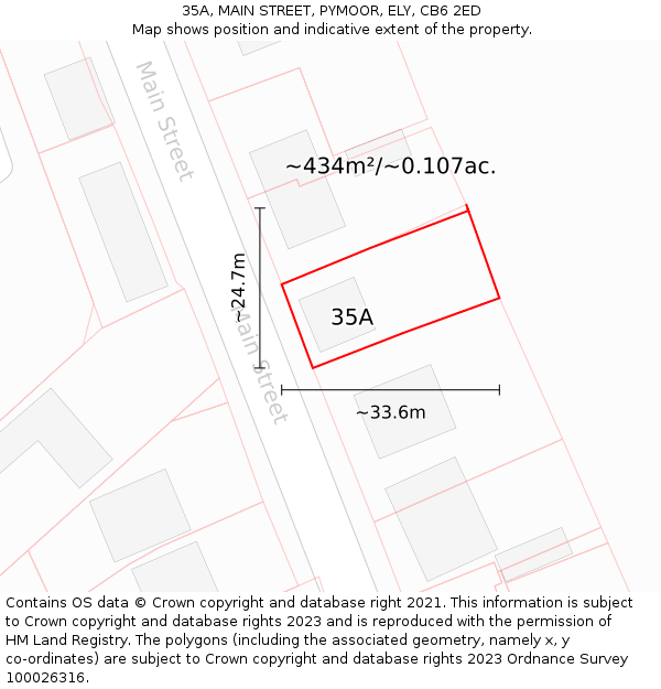 35A, MAIN STREET, PYMOOR, ELY, CB6 2ED: Plot and title map