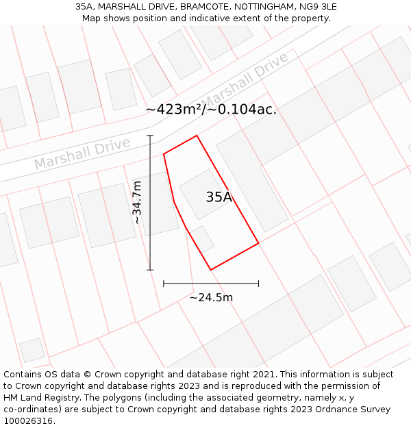 35A, MARSHALL DRIVE, BRAMCOTE, NOTTINGHAM, NG9 3LE: Plot and title map