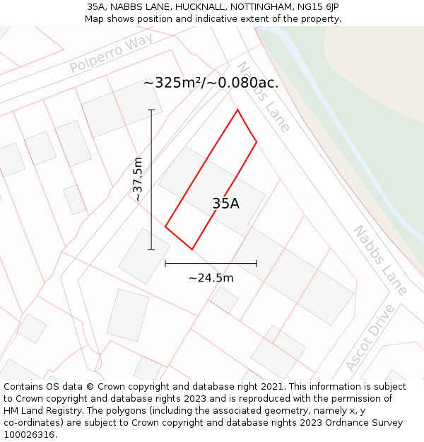 35A, NABBS LANE, HUCKNALL, NOTTINGHAM, NG15 6JP: Plot and title map