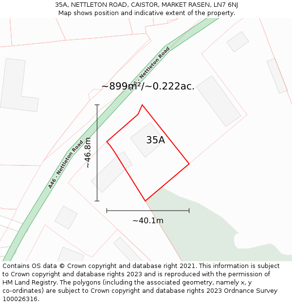 35A, NETTLETON ROAD, CAISTOR, MARKET RASEN, LN7 6NJ: Plot and title map