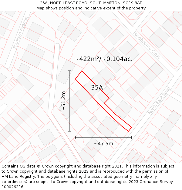 35A, NORTH EAST ROAD, SOUTHAMPTON, SO19 8AB: Plot and title map