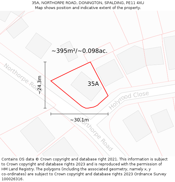 35A, NORTHORPE ROAD, DONINGTON, SPALDING, PE11 4XU: Plot and title map