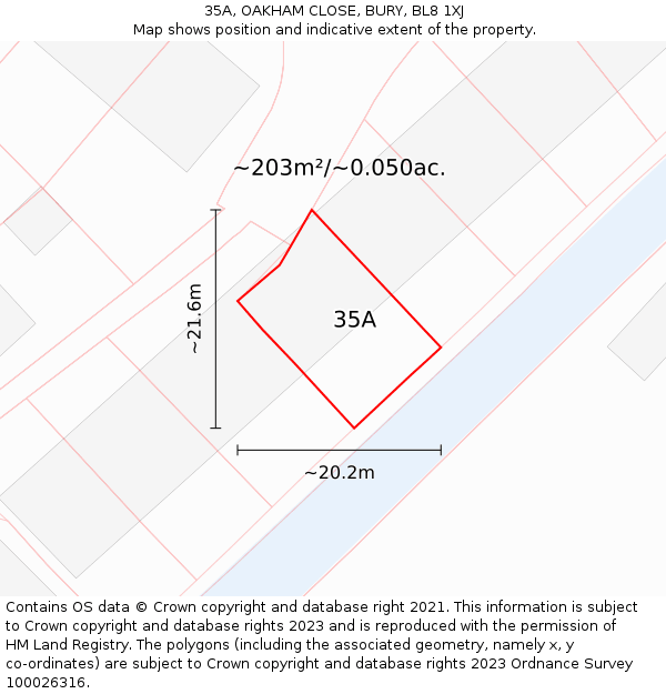 35A, OAKHAM CLOSE, BURY, BL8 1XJ: Plot and title map