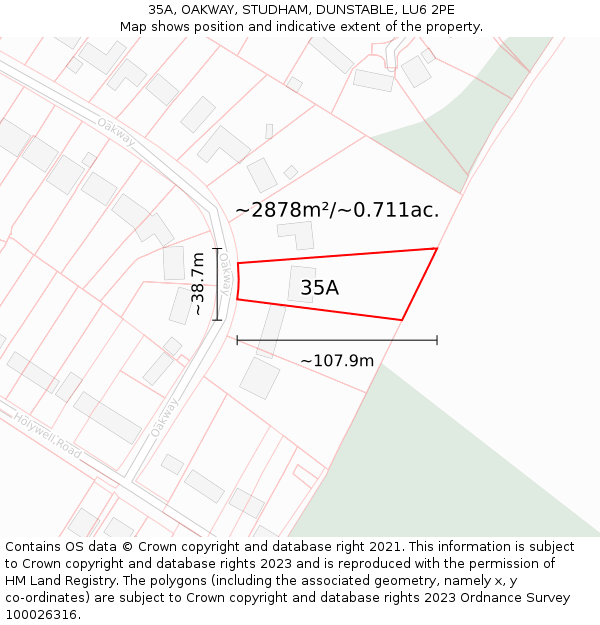 35A, OAKWAY, STUDHAM, DUNSTABLE, LU6 2PE: Plot and title map