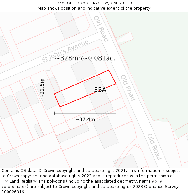 35A, OLD ROAD, HARLOW, CM17 0HD: Plot and title map
