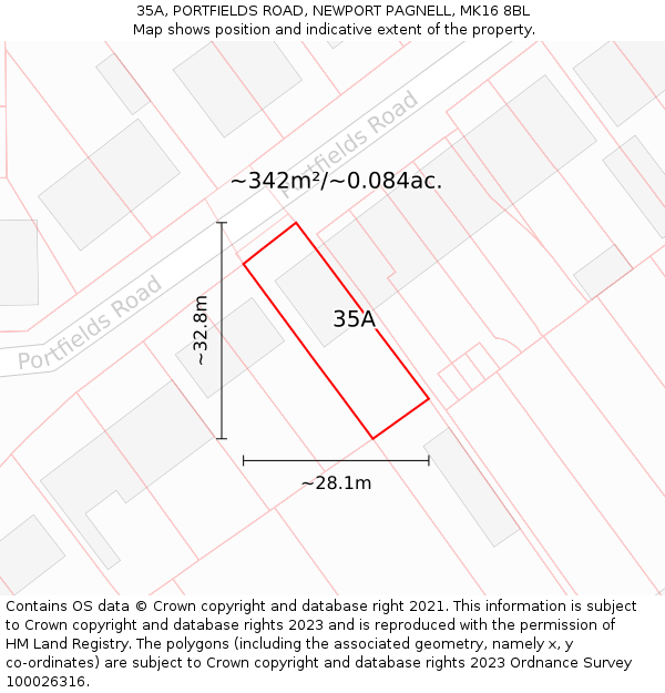 35A, PORTFIELDS ROAD, NEWPORT PAGNELL, MK16 8BL: Plot and title map