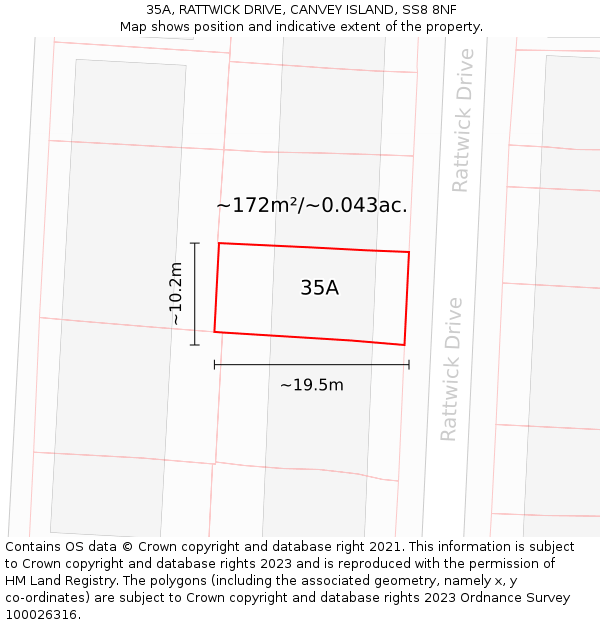 35A, RATTWICK DRIVE, CANVEY ISLAND, SS8 8NF: Plot and title map