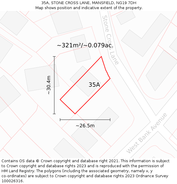 35A, STONE CROSS LANE, MANSFIELD, NG19 7DH: Plot and title map