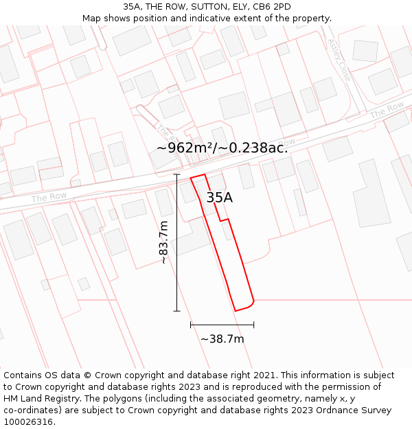 35A, THE ROW, SUTTON, ELY, CB6 2PD: Plot and title map
