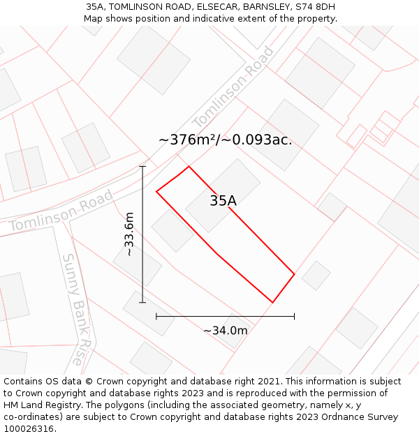 35A, TOMLINSON ROAD, ELSECAR, BARNSLEY, S74 8DH: Plot and title map