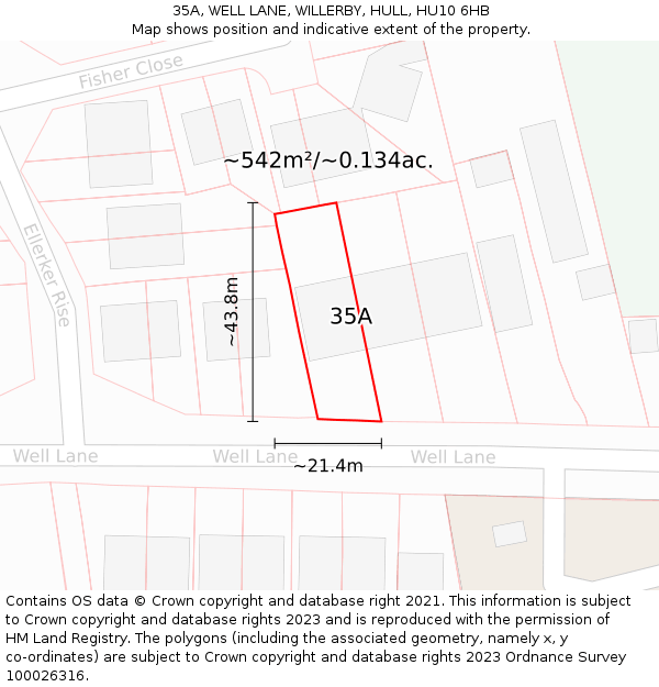 35A, WELL LANE, WILLERBY, HULL, HU10 6HB: Plot and title map