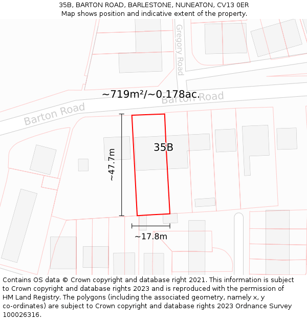 35B, BARTON ROAD, BARLESTONE, NUNEATON, CV13 0ER: Plot and title map