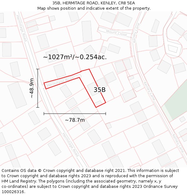 35B, HERMITAGE ROAD, KENLEY, CR8 5EA: Plot and title map