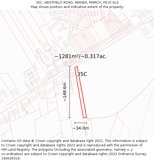35C, WESTFIELD ROAD, MANEA, MARCH, PE15 0LS: Plot and title map