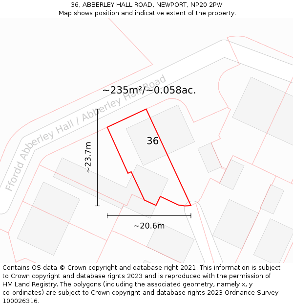 36, ABBERLEY HALL ROAD, NEWPORT, NP20 2PW: Plot and title map