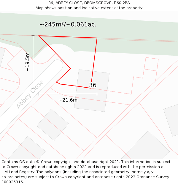 36, ABBEY CLOSE, BROMSGROVE, B60 2RA: Plot and title map
