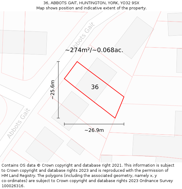 36, ABBOTS GAIT, HUNTINGTON, YORK, YO32 9SX: Plot and title map