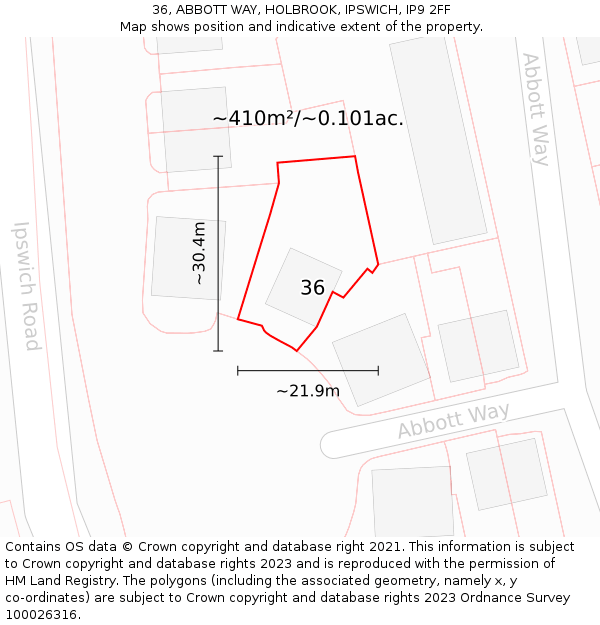 36, ABBOTT WAY, HOLBROOK, IPSWICH, IP9 2FF: Plot and title map