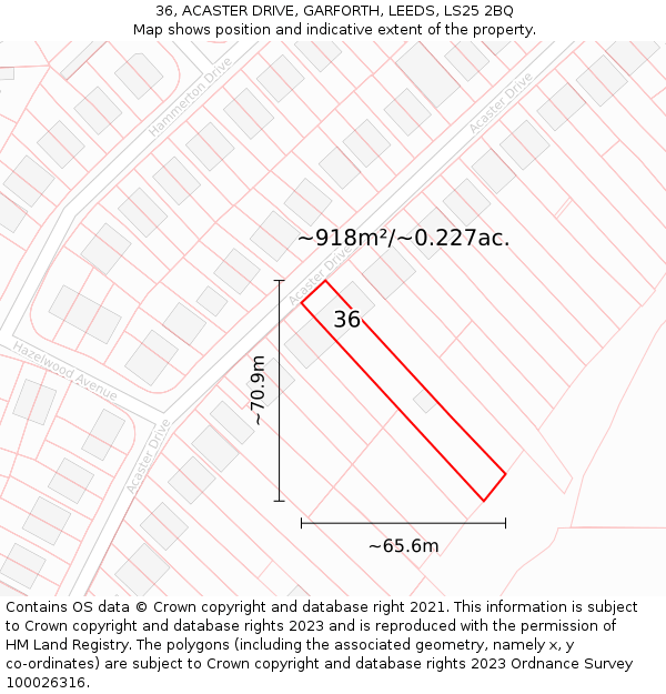 36, ACASTER DRIVE, GARFORTH, LEEDS, LS25 2BQ: Plot and title map