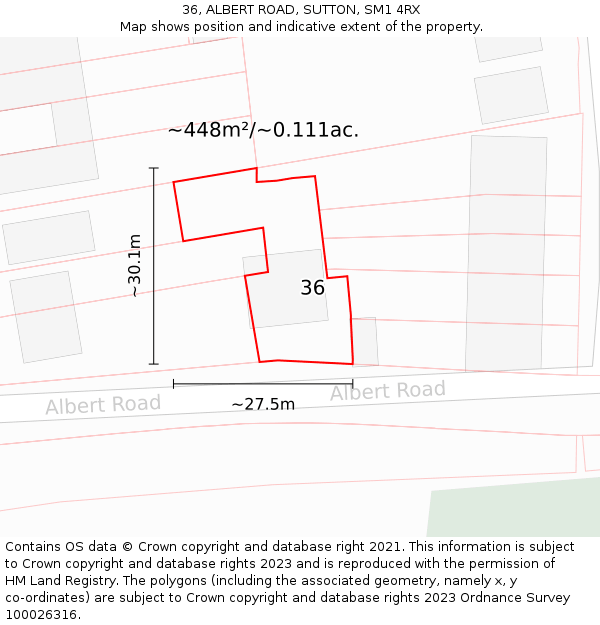 36, ALBERT ROAD, SUTTON, SM1 4RX: Plot and title map
