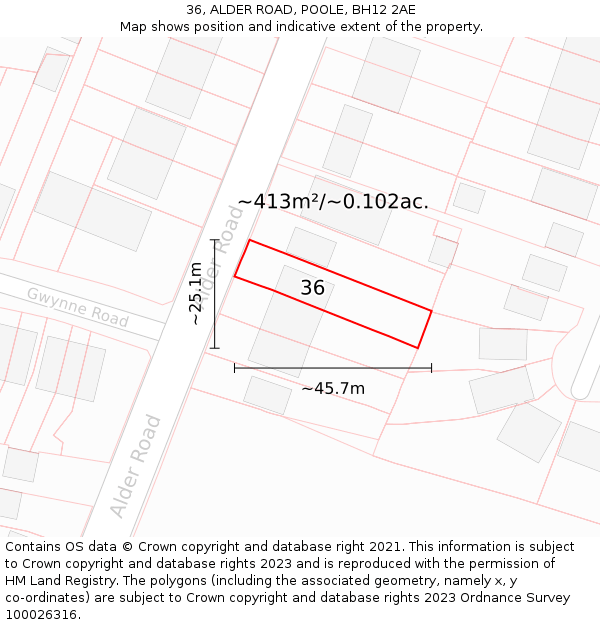 36, ALDER ROAD, POOLE, BH12 2AE: Plot and title map
