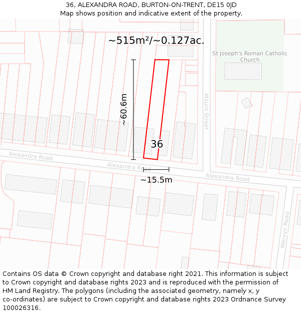 36, ALEXANDRA ROAD, BURTON-ON-TRENT, DE15 0JD: Plot and title map
