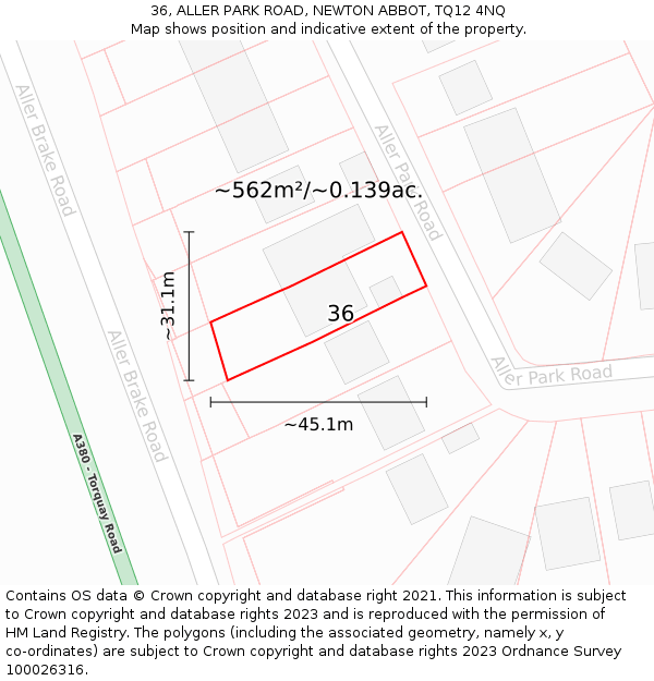 36, ALLER PARK ROAD, NEWTON ABBOT, TQ12 4NQ: Plot and title map