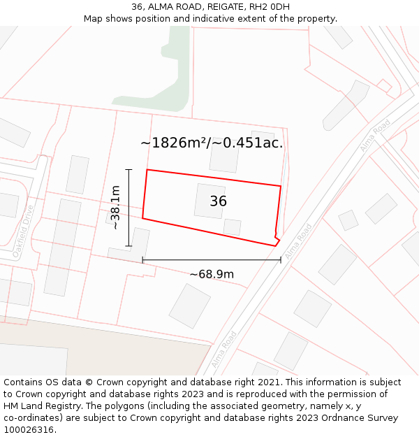 36, ALMA ROAD, REIGATE, RH2 0DH: Plot and title map