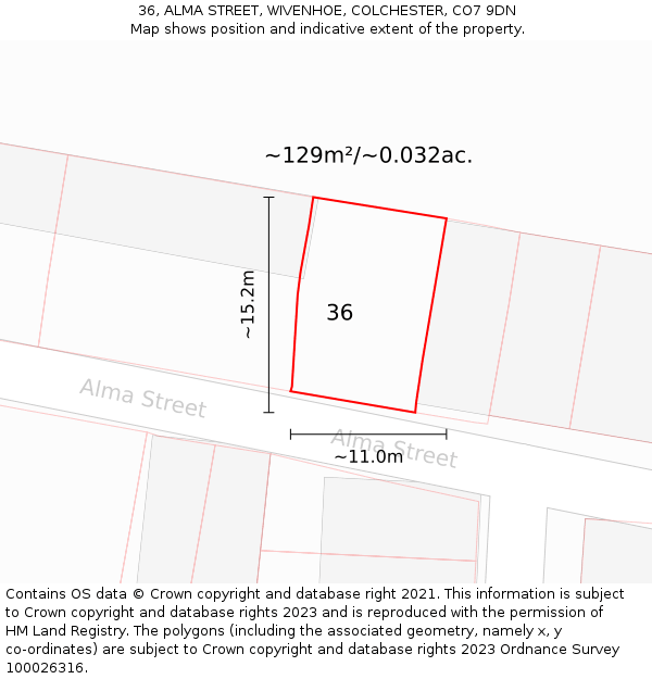 36, ALMA STREET, WIVENHOE, COLCHESTER, CO7 9DN: Plot and title map