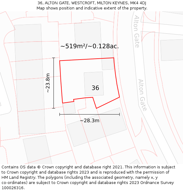 36, ALTON GATE, WESTCROFT, MILTON KEYNES, MK4 4DJ: Plot and title map